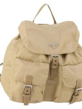 PRADA Backpack Nylon Beige Silver